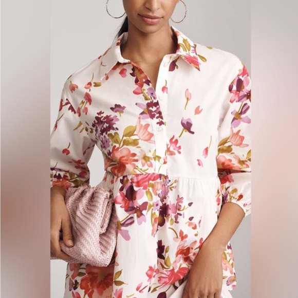 NWT Anthropologie Maeve The Bettina Floral Tiered Shirt Dress - Picture 3 of 17